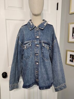 Zara Blue Distressed Collar Denim Jacket